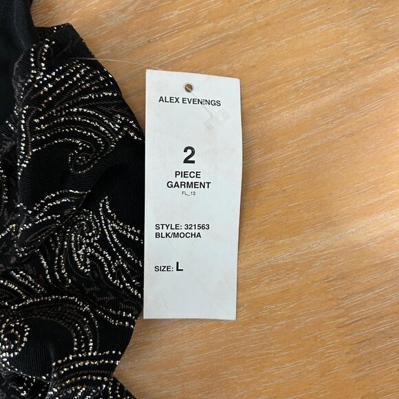 Alex Evenings 2 Piece Jacket Tank Set Womens Large Black Metallic Paisley Slinky - Picture 14 of 16